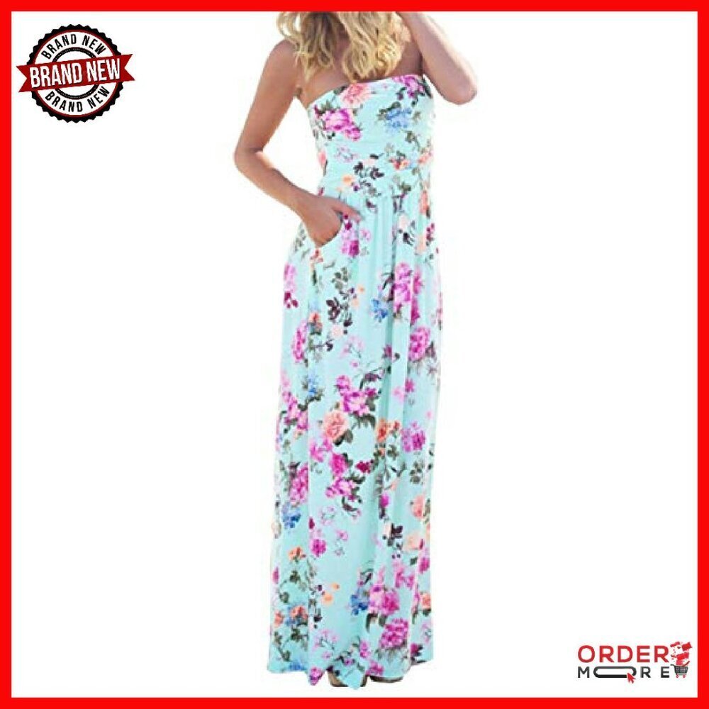 Strapless Tube Top Maxi Dress with Pockets - Floral Boho Beach Dress - Picture 2 of 4